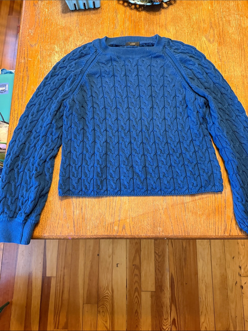 J. Crew Blue Cable Knit Crewneck Sweater
